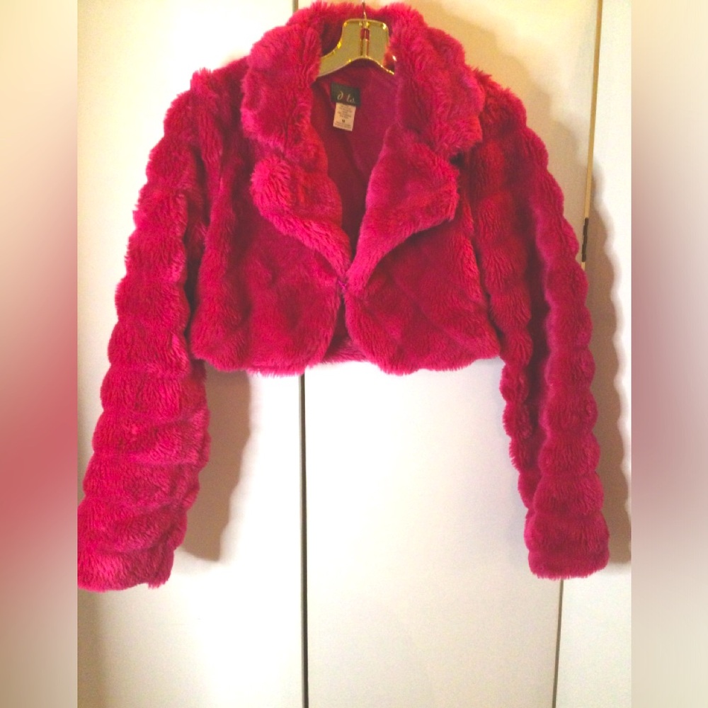 Dots Fuchsia Pink Faux Fur Coat Jacket